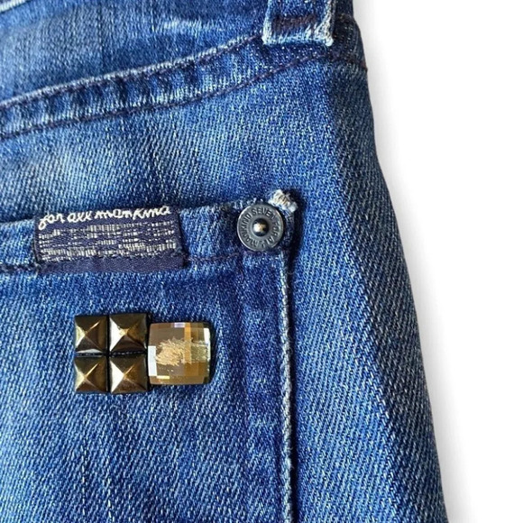 7 For All Mankind Josefina Skinny  Boyfriend Studded Distressed Blue Jeans 25 - Picture 11 of 14